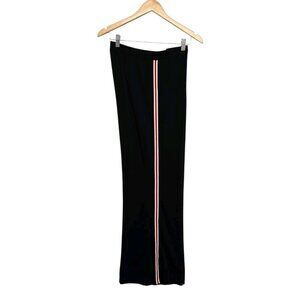 Vntg Exclusively Misook Womens XL Black Side Stripe Wide Leg Pull On Knit Pants